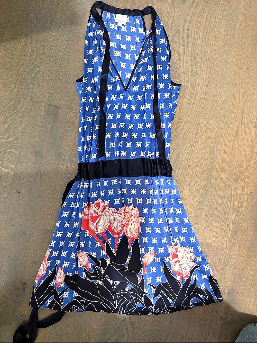 Floral Silk Dress in Blue & Black